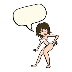 cartoon woman in bikini with speech bubble N38