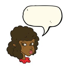 cartoon suspicious woman with speech bubble N16
