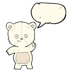 cartoon waving polar bear with speech bubble N41