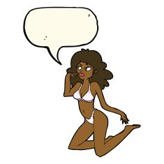 cartoon woman in underwear looking thoughtful with speech bubble N8