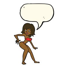 cartoon woman in bikini with speech bubble N39