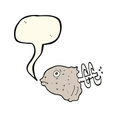 cartoon fish head with speech bubble N3