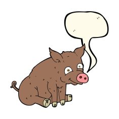 cartoon happy pig with speech bubble N4