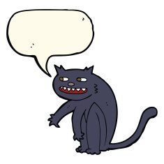 cartoon black cat with speech bubble N23
