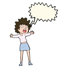 cartoon frightened woman with speech bubble N19