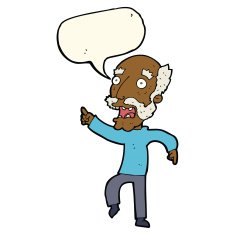 cartoon frightened old man with speech bubble N27