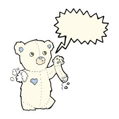cartoon teddy polar bear with torn arm speech bubble N4