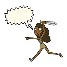 cartoon girl with sword speech bubble N4