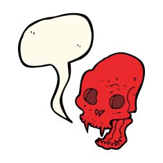 cartoon spooky vampire skull with speech bubble N8