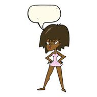 cartoon angry woman in dress with speech bubble N8