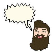 cartoon laughing bearded man with speech bubble N7