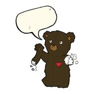 cartoon teddy black bear with torn arm speech bubble N4