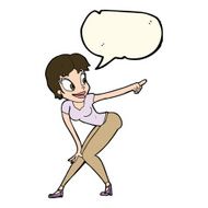 cartoon pretty woman pointing with speech bubble N29