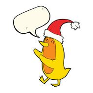 cartoon bird wearing xmas hat with speech bubble N4