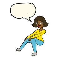 cartoon happy woman sitting with speech bubble N16