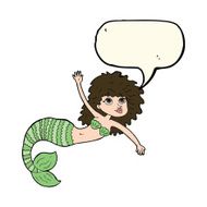 cartoon pretty mermaid waving with speech bubble N7