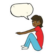 cartoon pretty girl sitting with speech bubble N8