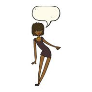 cartoon woman in dress leaning with speech bubble N8