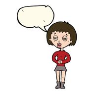 cartoon suspicious girl with speech bubble N6