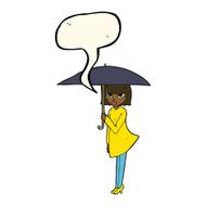 cartoon woman with umbrella speech bubble N8