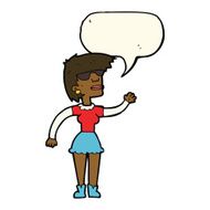 cartoon woman in spectacles waving with speech bubble N8