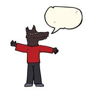 cartoon happy wolf man with speech bubble N9
