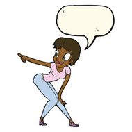 cartoon pretty woman pointing with speech bubble N30