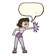 cartoon woman punching with speech bubble N7