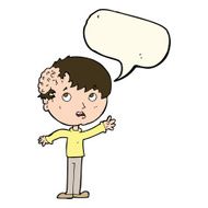 cartoon boy with growth on head speech bubble N28