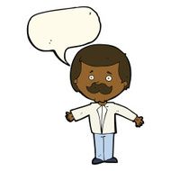 cartoon mustache man with open arms speech bubble N8