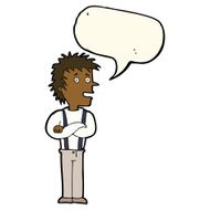 cartoon boy with folded arms speech bubble N12