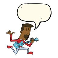cartoon man playing electric guitar with speech bubble N13