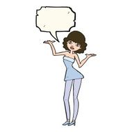 cartoon woman in cocktail dress with speech bubble N13