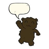 cartoon waving black bear with speech bubble N41