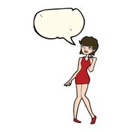 cartoon woman in cocktail dress with speech bubble N14