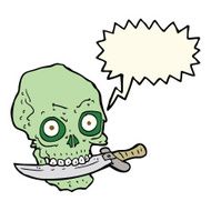 cartoon pirate skull with knife in teeth speech bubble N7