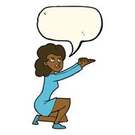 cartoon woman presentation gesture with speech bubble N8