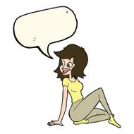 cartoon pretty woman looking happy with speech bubble N6