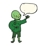 cartoon skeleton waving with speech bubble N7