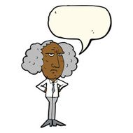 cartoon big hair lecturer man with speech bubble N8