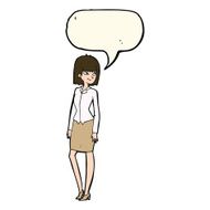 cartoon pretty businesswoman with speech bubble N7