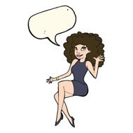 cartoon sitting woman waving with speech bubble N6