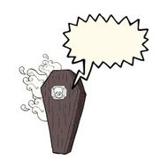 spooky cartoon coffin with speech bubble N15