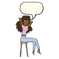 cartoon woman posing on stool with speech bubble N8