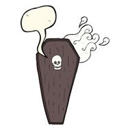 spooky cartoon coffin with speech bubble N16
