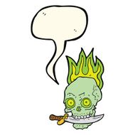 cartoon pirate skull with knife in teeth speech bubble N8