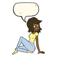 cartoon pretty woman looking happy with speech bubble N7