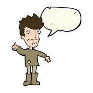 cartoon worried man giving thumbs up symbol with speech bubble N7