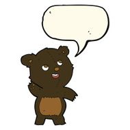 cartoon cute waving black bear teddy with speech bubble N4