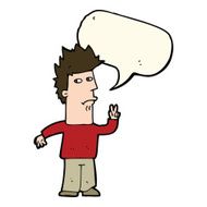 cartoon man giving peace sign with speech bubble N37